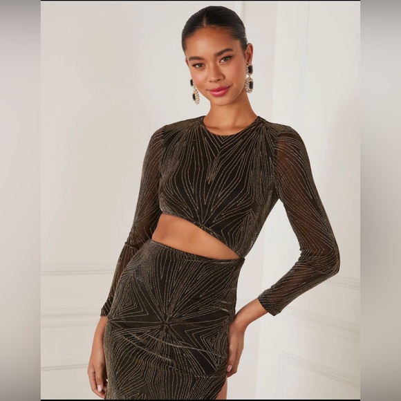 Vici Collection - The Iman Metallic Knit Cutout Long Sleeve Dress - Picture 2 of 5
